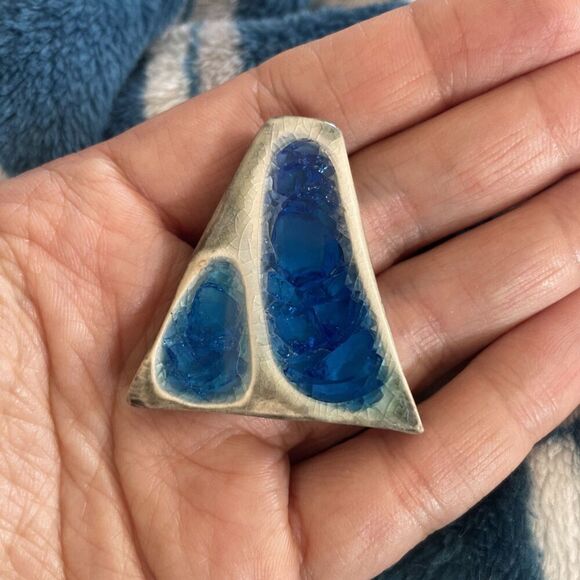 Handmade Ceramic Crackled Glass Pendant Trapezoid Abstract Art To Wear Necklace - Picture 4 of 4